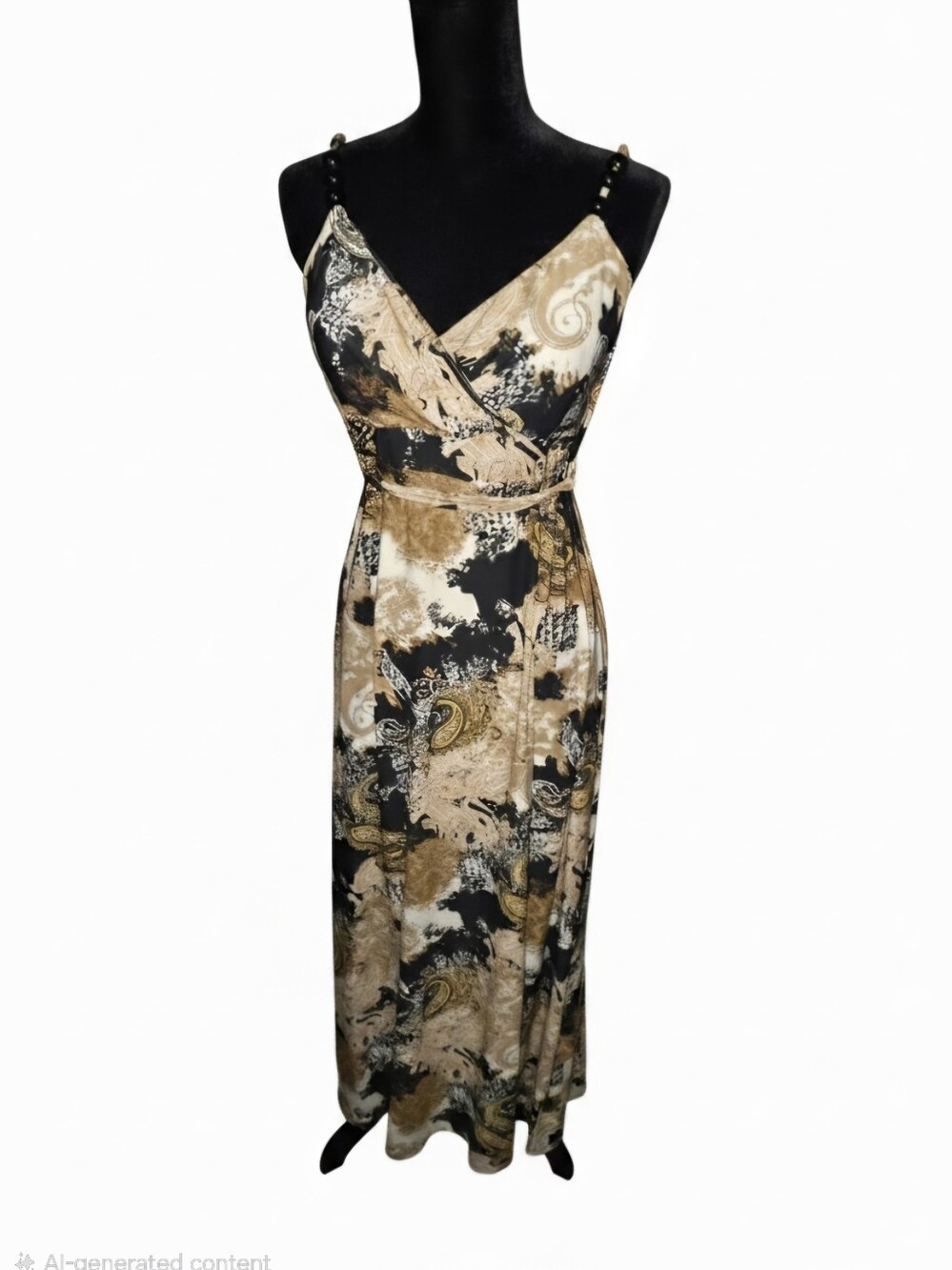 Essentials Printed Slip Dress in Beige and Black